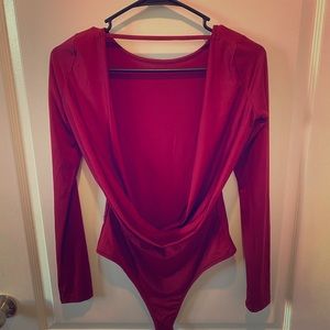 Red open back body suit